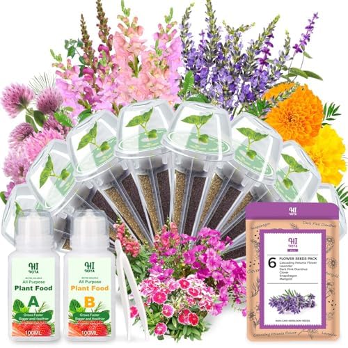 Flower Seed Pods for All Hydroponics Growing System, 8 Pods with 600+ Seeds of Marigold, Lavender, Petunia, Dark Pink Dianthus, Clover and Snapdragon by HiHOYA