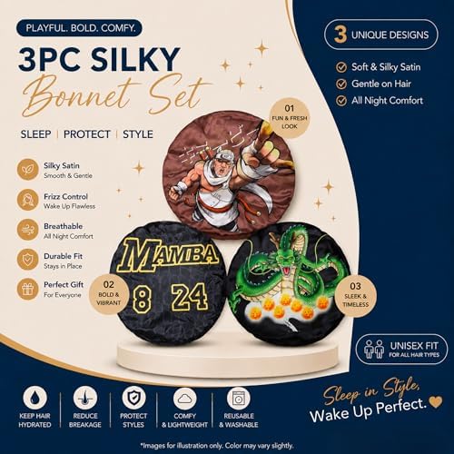 3 PCS Satin Bonnet Set for Women & Men, Silky Sleep Caps for Hair Protection, Adjustable Elastic Bonnet (A9) - Image 2