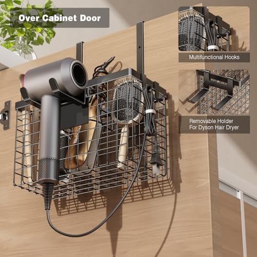 Voldra Hair Dryer Holder Cabinet Door, Adhesive Hair Tool Organizer Wall Mount Adjustable Height Blow Dryer Holder Under Sink/Countertop for Flat Curling Iron, Hair Brush and Straightener (1, Black) - Image 5