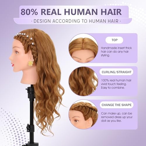 Mannequin Head 80% Human Hair 26-28" #27 with Tripod Stand for Cosmetology - Image 2