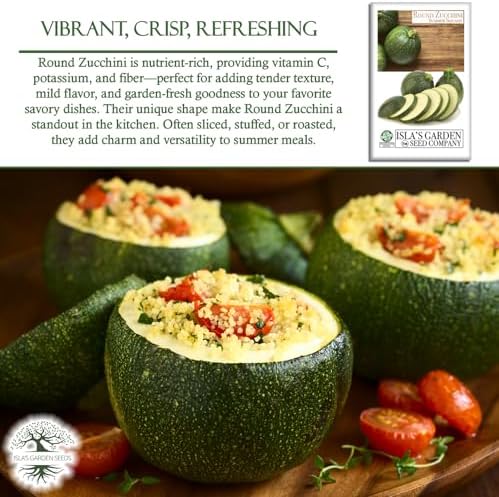 Round Zucchini Seeds (Cucurbita Pepo) – 40+ Non-GMO Heirloom Seeds for Planting, Also Known as Eight Ball Zucchini, Compact Bush Variety for Stuffing & Roasting, by Isla’s Garden Seeds, Gift Idea - Image 5