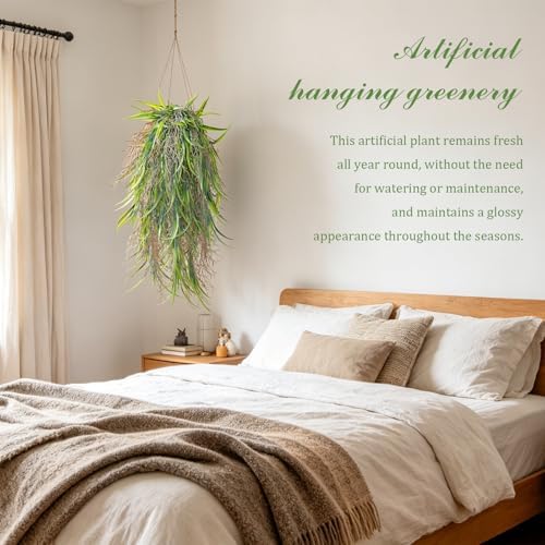 4Pcs Fake Hanging Fern Plants for Outdoors, UV Resistant Artificial Ferns Greenery Vines Faux Trailing Plants for Indoor Wall Porch Wedding Boho Home Garden Decor(4PCS WhiteGreen Leaves) - Image 6