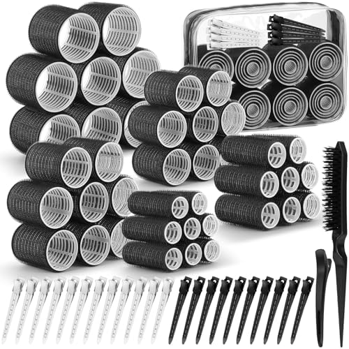 Qinzave 65 PCS Hair Curler Rollers with 5 Sizes Self Grip Hair Rollers for Long Medium Short Thick Fine Thin Hair Bangs Volume, Jumbo Curlers Rollers with Storage Bag Teasing Brush by Qinzave
