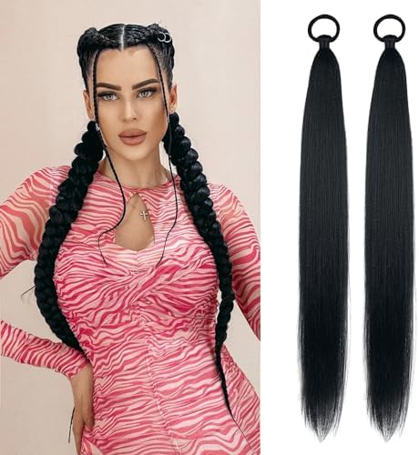 LyoRuSi Black Ponytail Extension 2 Pack Braid Ponytail Extension with Tie by LyoRuSi