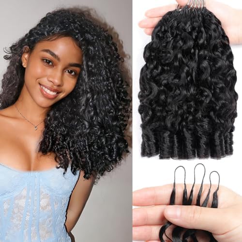 Human Crochet Hair for Black Women 18 Inch Burmese Curly Bundles Human Hair Pre-separated 120 Strands 150g Invisible Feather Crochet Human Hair Extensions Natural Black 1B# by EINbeauty