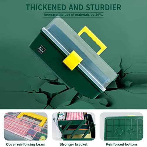 Creahaus 13 inch Art Craft Organizer Storage Box with 3 Layer, Multipurpose Plastic Tool Box with Handle for Sewing, Art Supply, Medicine, Nail, Hair Accessories (Dark Green) - Image 4