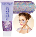 MEICOLY Chameleon Purple Hair Glitter,Holographic Chunky Game Day Spirit Wear Face Glitter,Halloween Accessories for Women,Self-Adhesive Color Changing Mermaid Body Glitter by MEICOLY