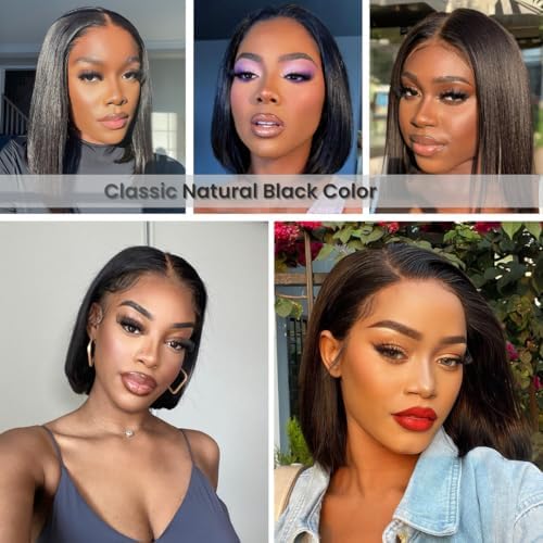 ALHER Short Bob Wig Human Hair Small Cap Lace Front Wigs Straight, 13X4 Transparent Lace Frontal Wigs 180% Density for Women, Natural Color, Cap Size 21-21.5 12 Inch - Image 3