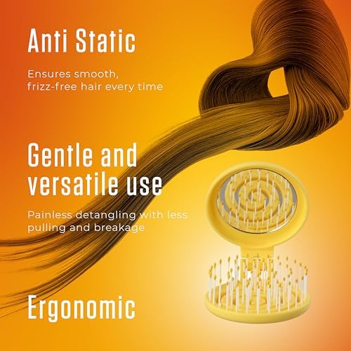 Mini Detangler Travel Hair Brush with Mirror, Makaron Hair Brushes for Women, Men and Kids, Unique 3D Flexible Design for All Hair Types, Styling Accessory, Travel Essentials for Women (YELLOW) - Image 4
