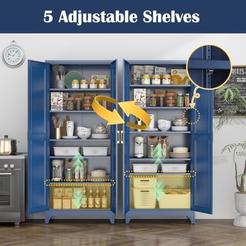 SteeLoong 75”Metal Pantry Storage Cabinet with Doors & 5 Adjustable Shelves - Image 4