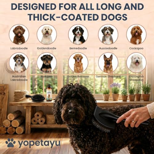 Long Pin Slicker Brush & Dog Comb Set for Doodles Grooming, Black - Image 5