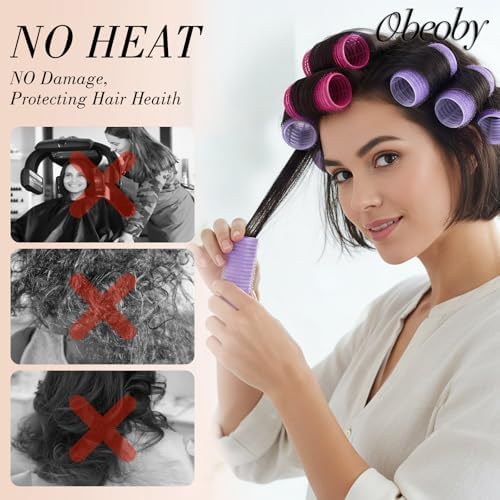 24 Pcs Self-Grip Small Hair Rollers Curlers Set, 25 mm, Rose Red and Purple - Image 5