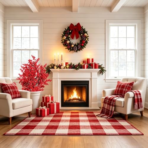 33 Inch Tall Artificial Red Berry Potted Plant, Christmas Faux Berry Bush Floor Decoration for Front Porch, Entryway, Living Room & Fireplace Farmhouse Indoor Decor - Image 3