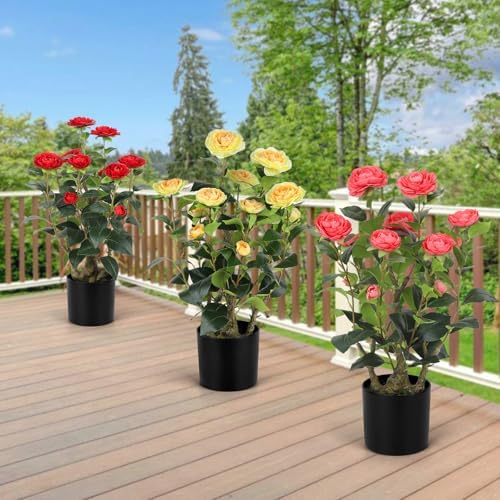 Romantic Season 2FT Pink Artificial Camellia Tree 2Pack, Faux Camellia Plant Fake Potted Camellia Flower Tree for Modern Home Office Living Room Floor Décor - Image 7