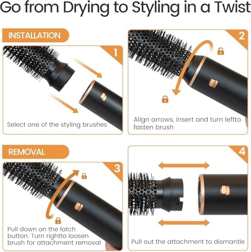 5 in 1 Multi Hair Styler Blow Dryer Brush Hair Dryer Hot Magic Air Styler Set Hair Brushes for Women, Hair Styling Appliances with Curl Straighten Wavy Smooth, All Hair Type/Length Black Gold - Image 6
