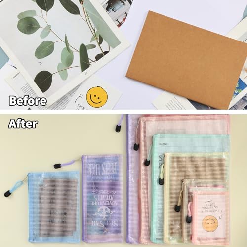 EOOUT 14pcs Mesh Zipper Pouch, 8 Sizes Waterproof Zipper Bags, 7 Colors Waterproof Plastic Document Pouch, Multipurpose for Travel Storage, Office Appliances, Home Organize - Image 6
