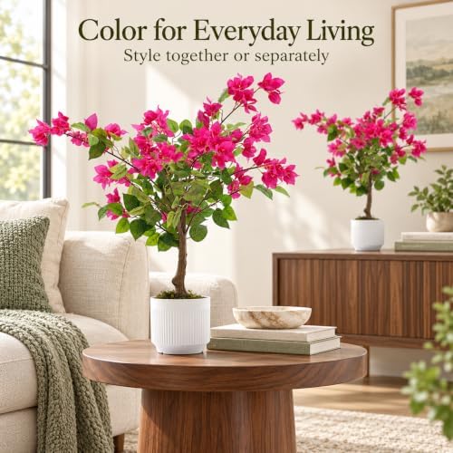 2 Pack 30" Artificial Bougainvillea Trees in Pots, Pink Flowers - Image 3