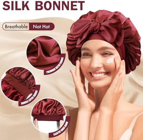 Silk Bonnet for Women,Adjustable Double Layer Sleep Cap - Image 2