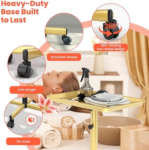 TASALON Rolling Salon Tray,Mobile Styling Station with Wheels Aluminum Rolling Tray Trolley for Salon Essentials, Adjustable Heightfor Hairstylist Tray with 10 PCS Disposable Salon Tray Cover,Gold - Image 5
