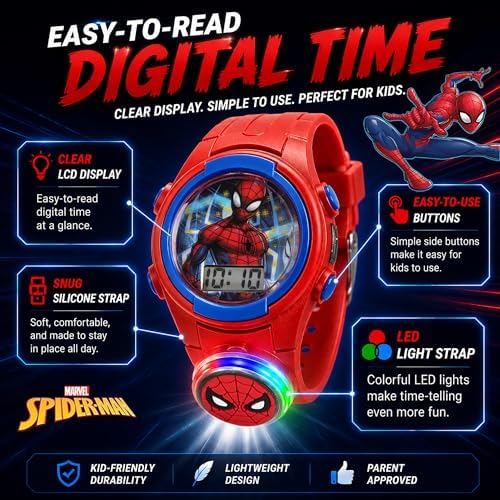 Marvel Spider-Man Kids Watches – Digital Display, Interactive Features, Adjustable Strap, Vibrant Spider-Man Graphics, Durable for Active Kids - Image 3