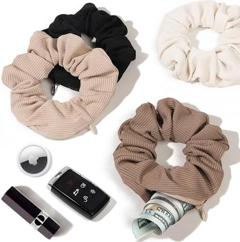 Pocket Scrunchies Hair Ties with Hidden Zipper Scrunchy Ponytail Holder by Ivyu