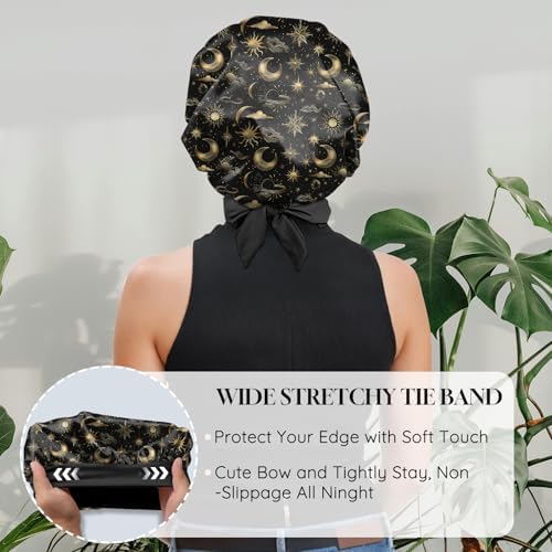 Satin Hair Braid Bonnet for Sleeping Double Layer Elastic Wide Soft Tie Band Hair Silk Lined Sleep Cap Women Girls - Image 5