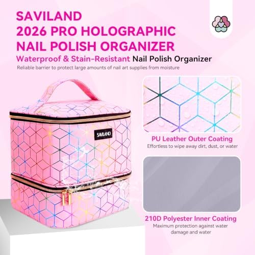 SAVILAND PU Leather Nail Polish Organizer Bag for Nail Tech, Pink - Image 5