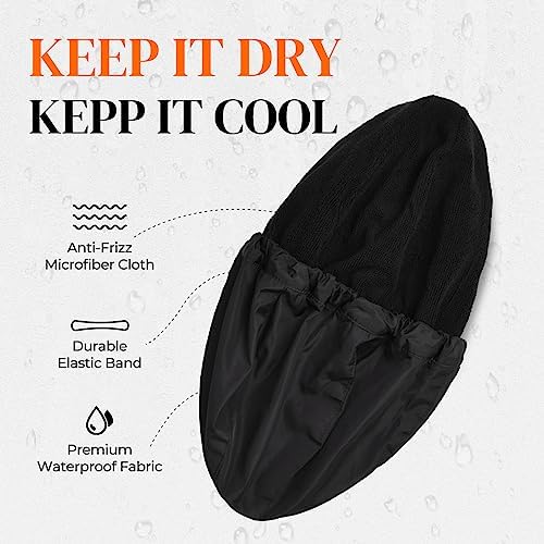 Shower Cap for Men Black Bath Cap, Reversible Terry Lined Large Waterproof Adjustable Shower Caps Elastic Band Stretch Hem Hair Hat for braids - Image 2