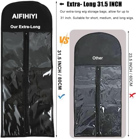 3Pcs Wig Hanger Wig Holder Hair Extension Holder Wig Bags Extra Long Wig Storage Bags with Hanger, Hair Extension Storage Wig Storage for Multiple Wigs Hair Extensions, Wigs & Accessorie - Image 3