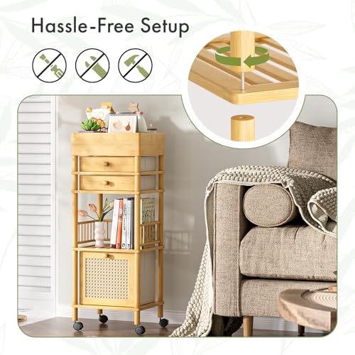 Amazer Bamboo Makeup Organizer Cart with 3 Drawers, Floor Skin Care Storage for Bathroom Bedroom, Rolling Vanity Organizer Cart for Cosmetic, Nail Polish, Perfume and Hair Tools - Image 5