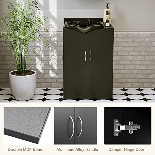 SyyBhb Black Shampoo Bowl Cabinet for Salon, Backwash Shampoo Station with Storage and Plastic Bowl - Image 4