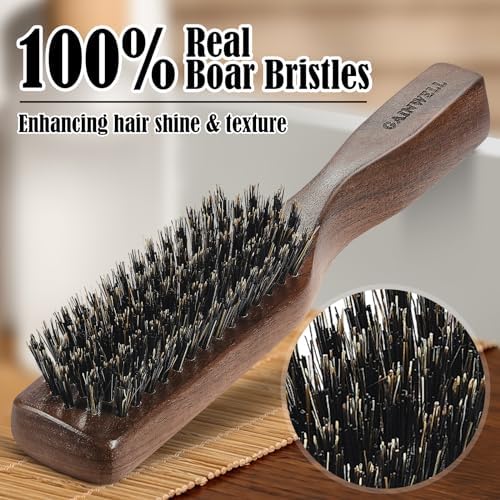 GAINWELL Mens Wild Boar Bristle Hair Brush for Men, Slick Back Hair Brush with Stiff Bristles for Thick & Thin Hair, Beard Brush Natural Black Walnut Wooden Handle Hairbrush - Image 2