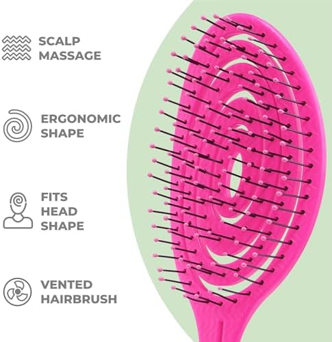 Ninabella Detangler Brush - No Tangle Hair Brush for Women, Fine, Thick and Long Hair - Hairbrush for Wet and Dry Hair, Gentle on the Scalp - Neon Pink - Image 4