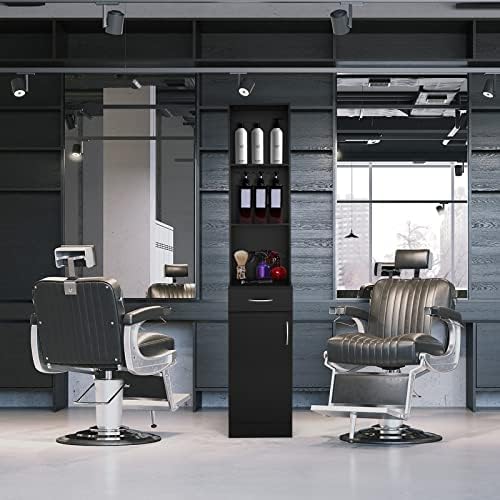 OmySalon Salon Hair Styling Station, Barber Storage Cabinet, Salon Equipement with 5 Compartments, 1 Drawer, 1 Door (Black) - Image 2