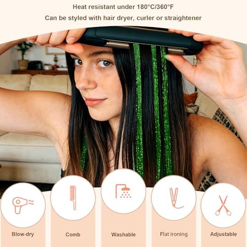 Leuceiy Hair Tinsel Clip in,Hair Accessories Tinsel Hair Extensions for Girls Pack of 6 Pcs 20 Inch,Fairy Hair Tinsel Kit,Heat Resistant New Years Festival Party - Image 3
