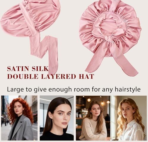 2Pcs Womens Silk Satin Bonnet For Sleeping Hair Bonnets Adjustable Soft Band Silky Sleep Cap Hairs Wrap For Women - Image 3