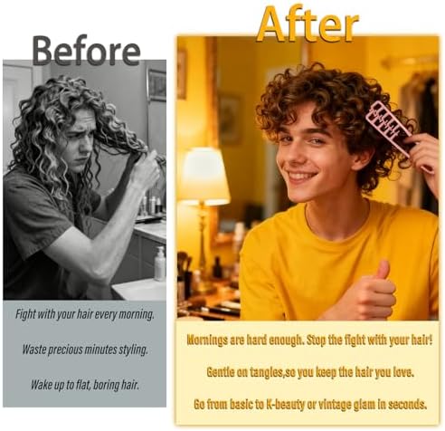 Texture Comb for Volumizing & Styling, Wide Tooth Comb for Curly Hair Men & Women, Anti-Frizz Root Lifting Styling Tool (Pink) - Image 6