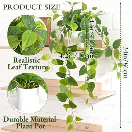 Fake Plants, Artificial Plants Indoor, 34" Fake Hanging Pothos Vines, 1Pc - Image 3