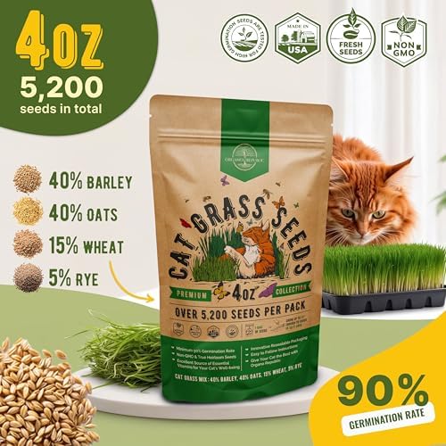 Cat Grass Seeds Mix - 5,200 Non-GMO Heirloom Seeds for Cats & Pets, 4 oz Pack for Growing Fresh Barley, Oat, Rye & Wheat Grass Seeds for Planting, Indoor Plants for Pets, Hairball Remedy for Cats - Image 3