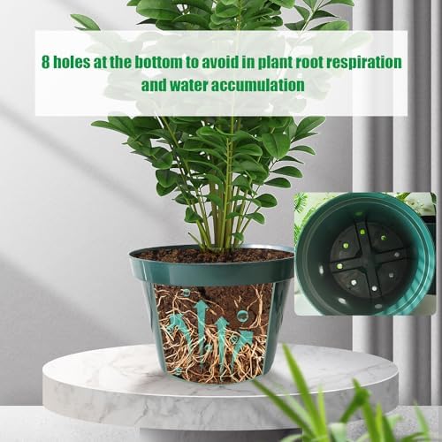 10 Pack Green Plastic Planter Pots, 10 Inch Thick with Multiple Drainage Holes, for Herbs, Strawberries, Flowers - Indoor/Outdoor - Image 5