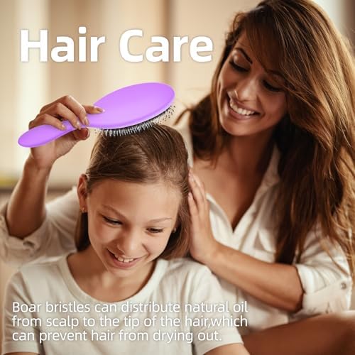 Boar Bristles Hair Brush for Women and Men, Detangling Hair Brush for Smoothing Massage Add Shine, Nylon&Boar Bristles Detangler brush for Hair Healthy (1 Pack-Purple) - Image 4