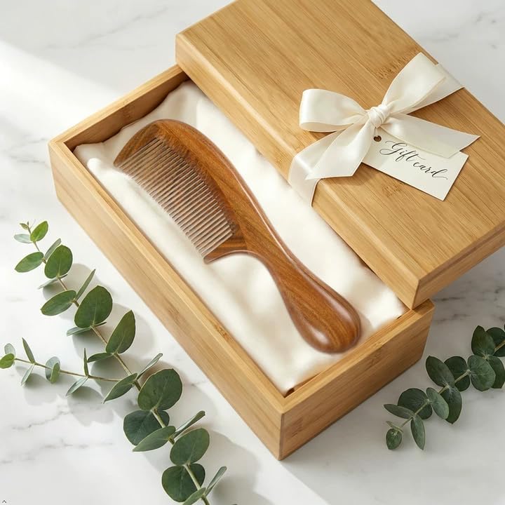 Louise Maelys Wood Fine Tooth Comb For Thick Hair, Anti Static - Image 6