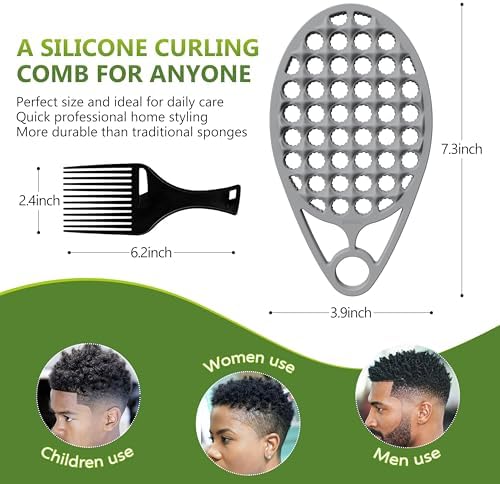 KOUPA Silicone Afro Twist Brush with Pick Comb for Coily Hair Curls, Grey - Image 3
