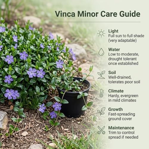 Vinca Minor Ground Cover Plants, Periwinkle Plants Live, 4 Inch Pot, Evergreen Groundcover Vine with Purple Flowers - Image 4