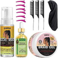 Extra Hold Styling Gel and Mousse for Braids, Twists, Locs, Cornrows - Frizz Taming, Smoothing & Edge Control with Rosemary Hair Growth Oil (Bonus: Hair Combs, Bonnet, Clips) by Goiple