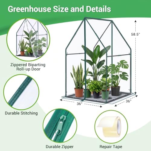 Mini Greenhouse for Indoor Outdoor: Ohuhu Portable Green House with Waterproof Pad for Small Plants Nursery Germination, 36"x36"x58.5" Heavy-Duty PVC Cover Tent Humidity Dome Seedling Accessory - Image 4