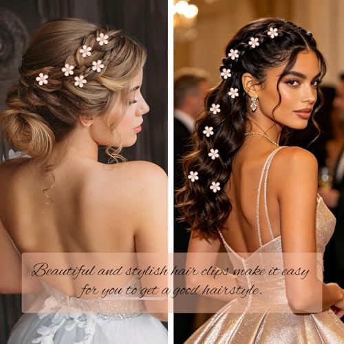 YISSION 20Pcs Mini Champagne Flower Hair Clips, Rhinestone Decorative Hair Pins for Women and Girls Wedding Bridal Prom Daily Hairstyle Accessories - Image 2