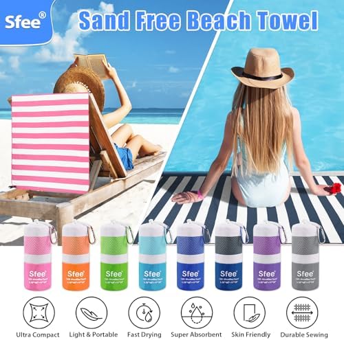 Sfee 4 Pack(8Pcs) Microfiber Travel Towel, Beach Towel Quick Dry Towel Camping Towel Super Absorbent Compact Lightweight Sports Gym Towels for Beach, Gym, Hiking, Pool, Backpacking, Bath, Yoga - Image 3
