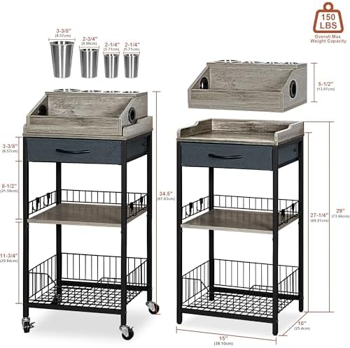 Large Makeup Cart Organizer with Hair Tool Holder, Black and Gray - Image 4