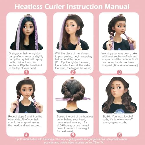 Heatless Curls Overnight Headband, 70'' No Heat Hair Curlers with Hair Bonnet for Sleeping, Wine Red - Image 7